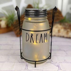 Rae Dunn DREAM Glassware Mason Jar Lantern Hanging Firefly Light - RARE